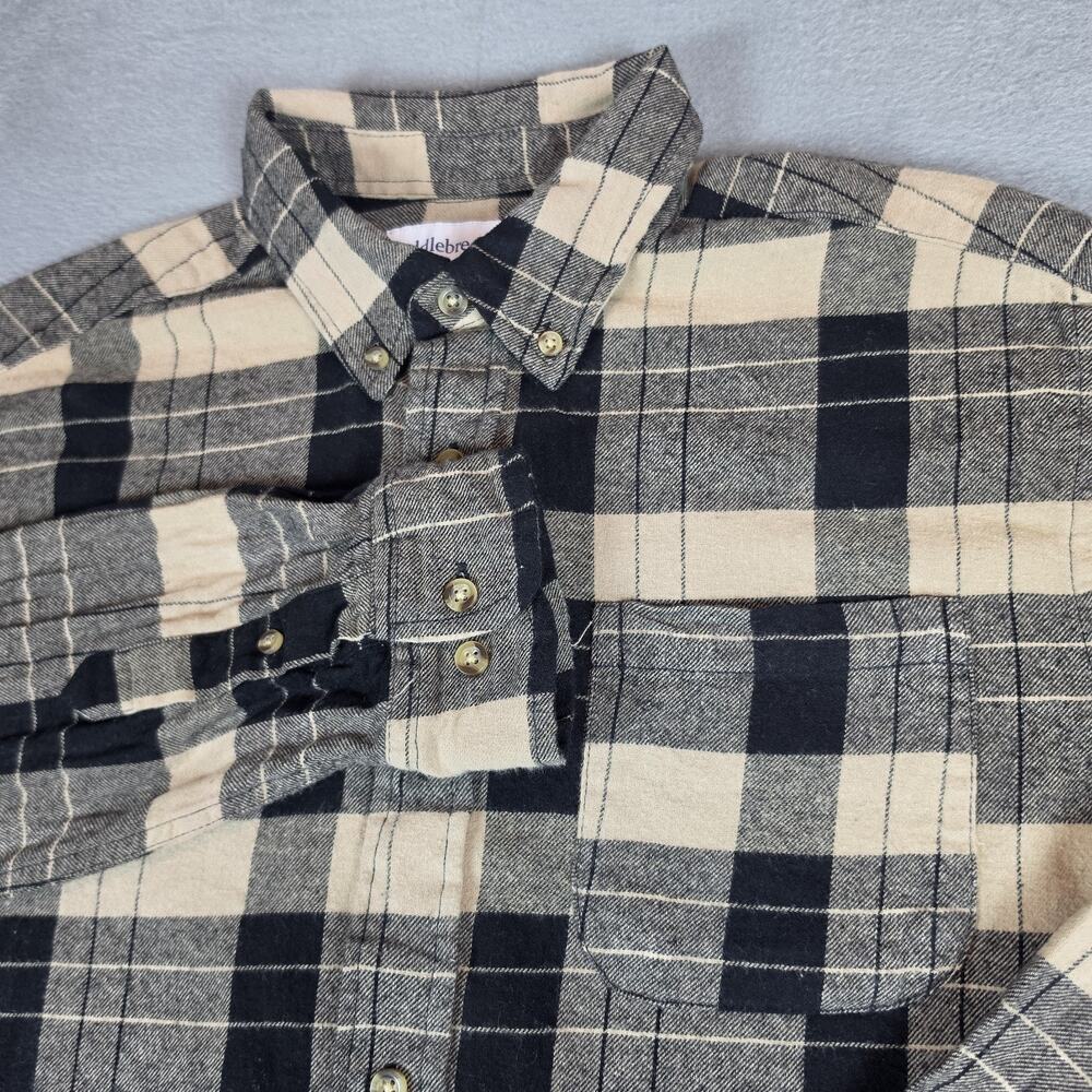 Saddlebred Plaid Flannel Shirt Mens LT Large Tall Black Beige Button Down Cotton